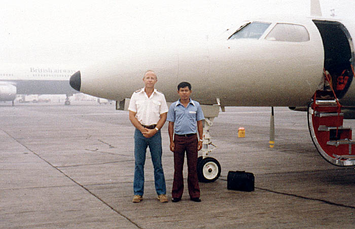 1979, Dubai airport.  Me with RTAF pilot Captain Ronnachai.